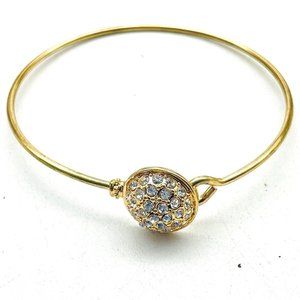 Pave Rhinestone Dome Bangle Bracelet Gold Tone Hook Glam Bling Sparkle Holiday